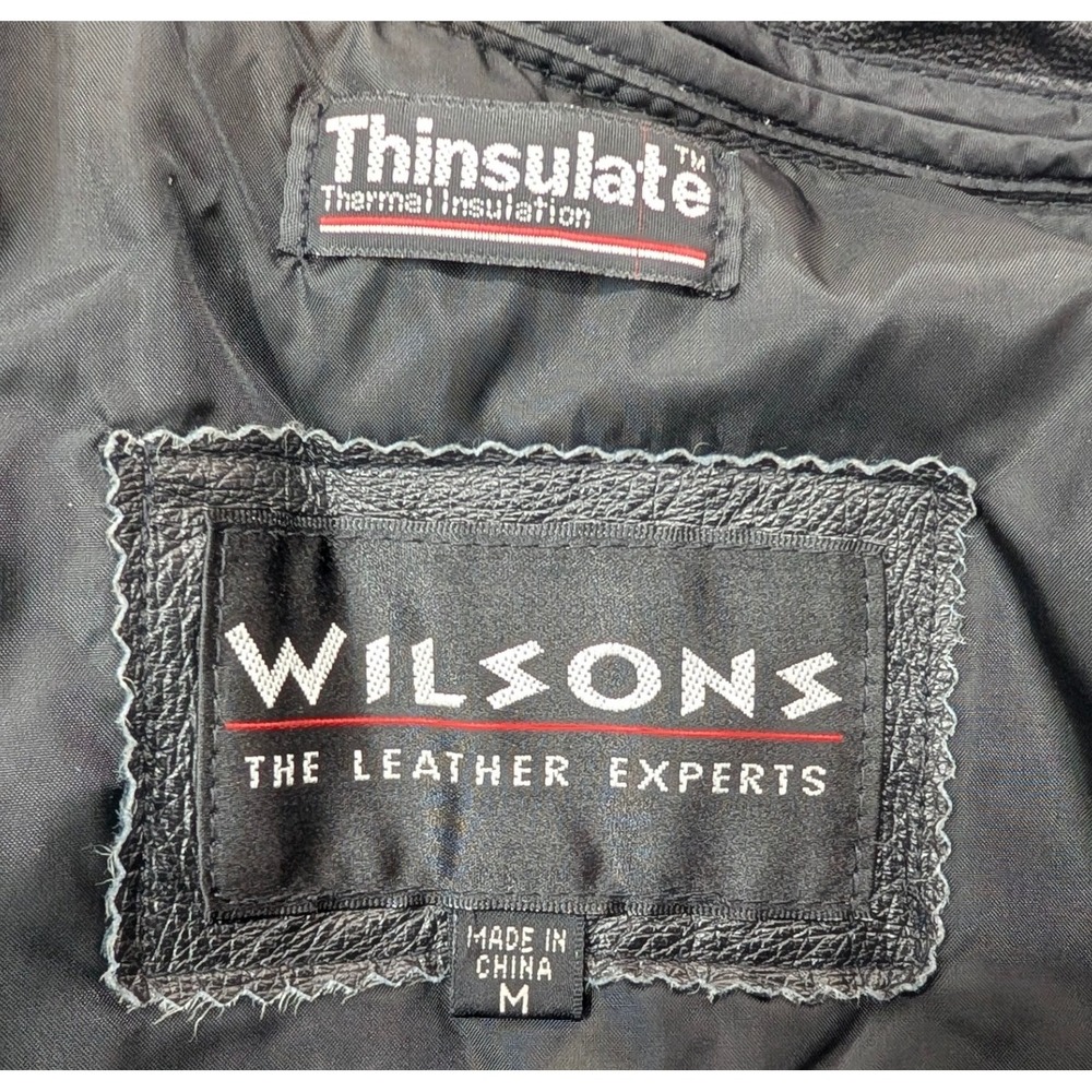 Vintage Wilson's Leather Bomber Jacket Black Thinsulate Size M Biker Motorcycle - Picture 2 of 16
